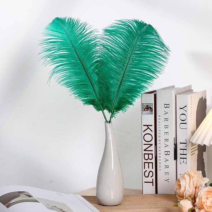 YAKRUNA 30PCS Green Ostrich Feathers Bulk 12-14 Inches for Centerpieces for Wedding Birthday Gatsby Party, Decorative Plumes for Vase & Table & Christmas Tree Decor (30-35cm, Green)