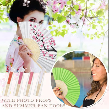 Chunful 100 Pieces Paper Hand Fan Multicolor Bamboo Folding Fans Handheld Chinese Decorative with Organza Bags for Wedding Bridal Church Dancing Home Craft DIY Decoration Party Favors Summer