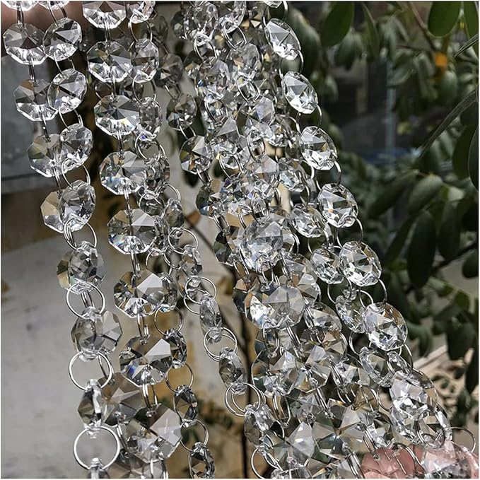 33FT Clear Crystal Glass Garland Strands,Hanging Chandelier Bead Chain,Hanging Ornament String Decorations for Centerpiece,Christmas Tree,Wedding, Party,Celebration