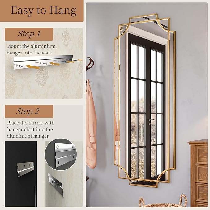 Kelly Miller Gold Full Length Mirror for Wall, 24" x58” Full Body Mirror Decorative Beveled Home Decor for Living Room Bedroom Bathroom Entryway Hallway Dressing Room