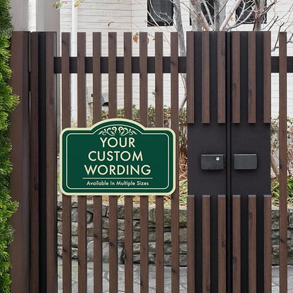 Custom Decorative Outdoor Metal Sign - Personalized Aluminum Driveway Sign, Waterproof, Made In USA - Design 1 Forest Green 42x28 In