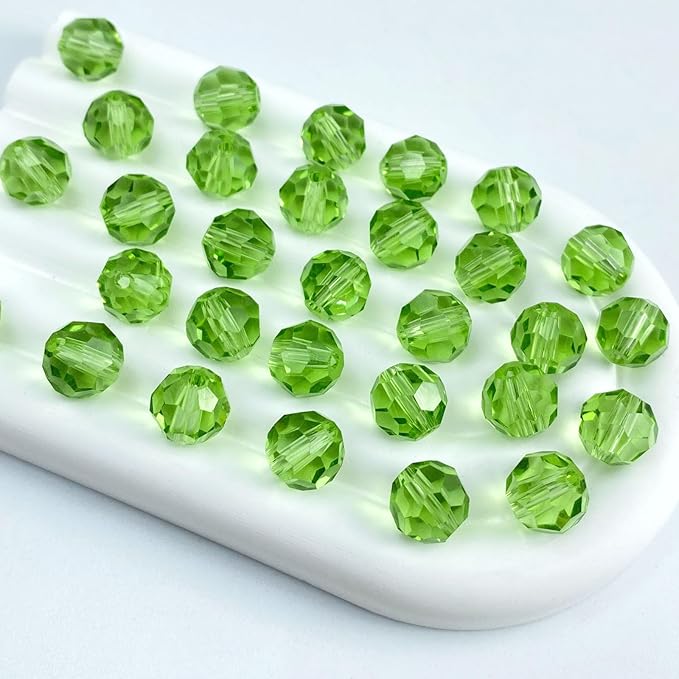 50 PCS 10mm Crystal Glass Beads Round Multiple Faceted Loose Spacer Glass Beads for DIY Handcrafte Bracelet Necklace Earring Jewelry Making(Light Green)