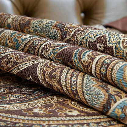 Luxury Vintage Design Table Runner 120 inches Long Embroidery Jacquard Fabric with Multi-Tassels Table Runners for Dining Room Dresser Wedding Holiday Party Fireplace Decorations (Coffee, 12X120inch)
