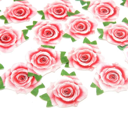 Not 3D 24Pcs Edible Cupcake Topper Pink Rose By Rice Paper Cake Decoration Party Decoration