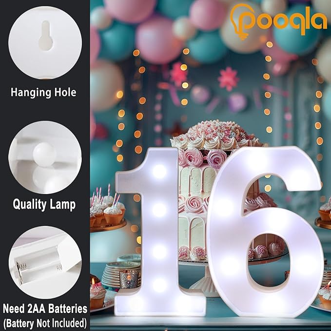 Pooqla 10th Birthday Decoration for Girls Boys, Decorative LED Light Up Numbers, Marquee Numbers 10 Sign for Party Backdrop 10th Wedding Anniversary Decor, Warm White and Cool White Number 10