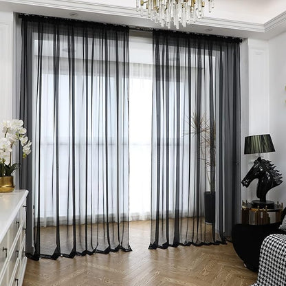 Window Black Sheer Curtains 48 Inches Width 72 Inches Long 2 Panels Sheer Curtain Clear Curtains Basic Rod Pocket Panel for Home Living Room Bedroom Kids Room Yard Patio Parlor Sliding