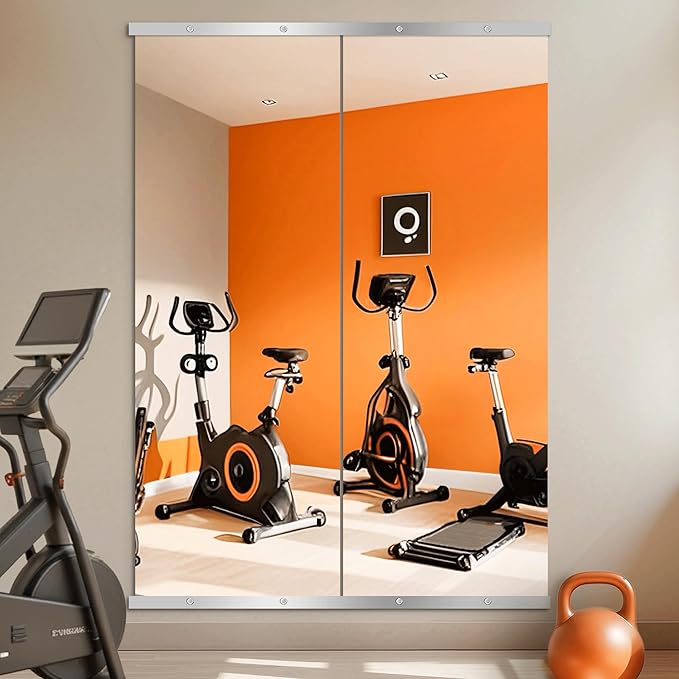 Home Gym Mirror for Wall, 70"x24"x2PCS Full Length Gym Mirror Frameless Wall-Mounted for Garage, Home Gym, Living Room, Bedroom(Silver)