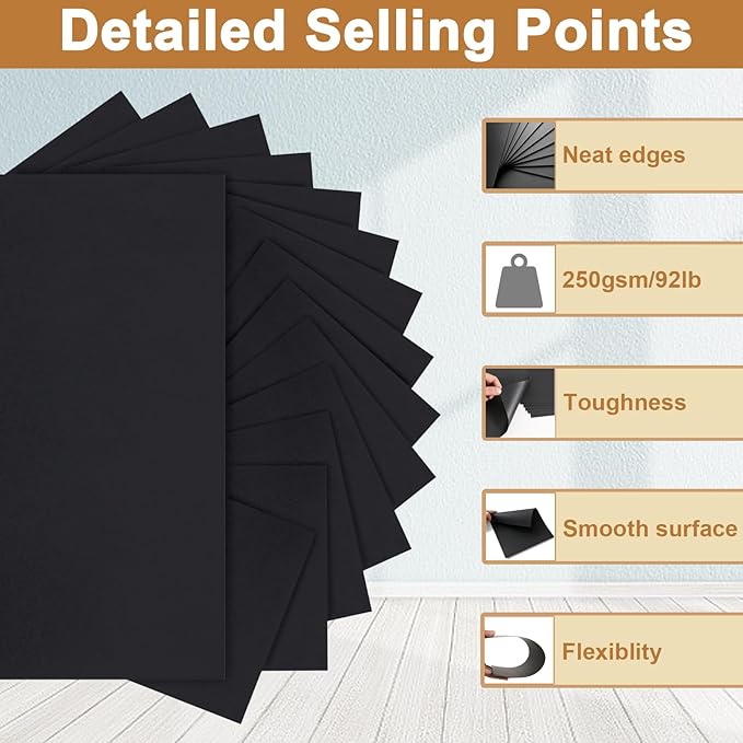 28 Sheets Black Cardstock 8.5 x 11 for Halloween, 92lb Heavyweight Black Construction Paper Card Stock for DIY Cards, Scrapbooking, Greeting Cards, Invitations