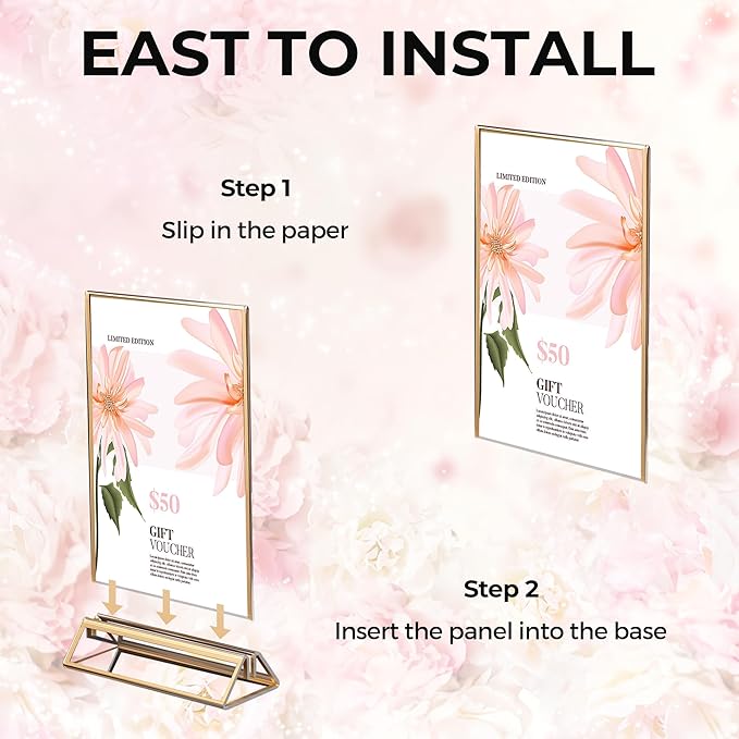 12 Pack Acrylic Sign Holder 4x6 Gold Frames, Wedding Table Number Holders Double Sided Vertical Clear Display Stand, Picture Holders for Tables, Menus, Flyers, Party and Office Decor