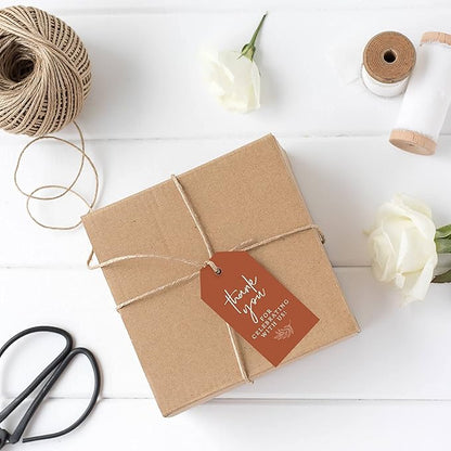Andaz Press 100-Pack Thank You for Celebrating with Us Favor Tags Terracotta Cardstock Gift Tags with Bakers Twine for Wedding Baby Shower Bridal Shower Birthday Holiday Party Favors 2 x 3.75-Inches