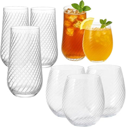 48 Pack Origami Ripple Plastic Glasses 24 9 Ounce Stemless Champagne Flutes & 24 12 Ounce Cups, BPA-Free Disposable Shatterproof Toasting Glasses for Weddings, Bars, and Events (48, Twiselle Clear)