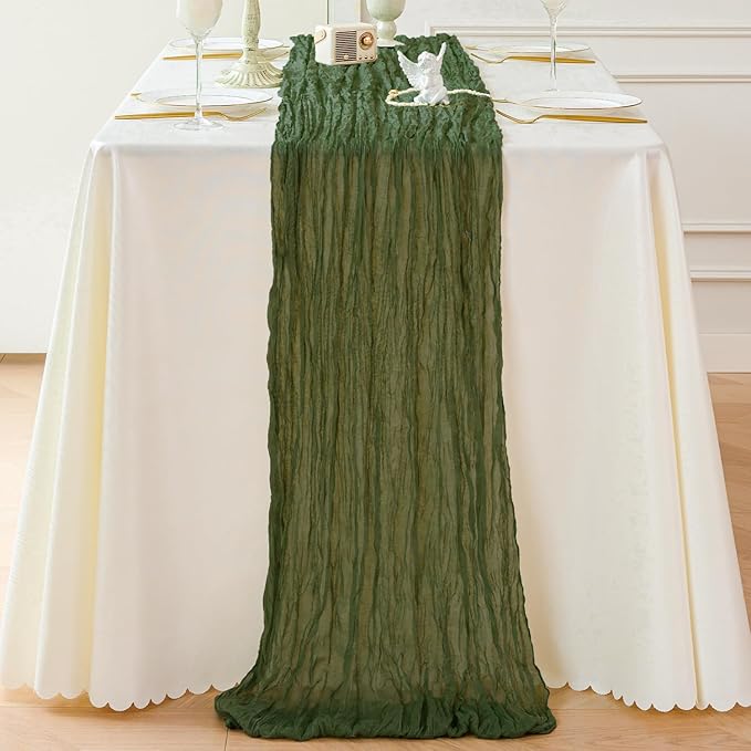 Sioloc 5 Pack Moss Green Cheesecloth Table Runner Fall Autumn Decor for Home 10ft Table Cloth for Tea Wedding Birthday Party Baby Bridal Shower Halloween Thanksgiving