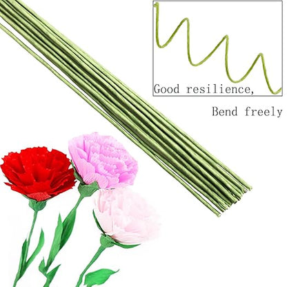 50/Package Floral Stems Wire for Paper Flower 16 Gauge Green Floral Paper Wrapped Wire 16 inch Artificial Crafts Wire Wreath Making Supplies for Wedding DIY