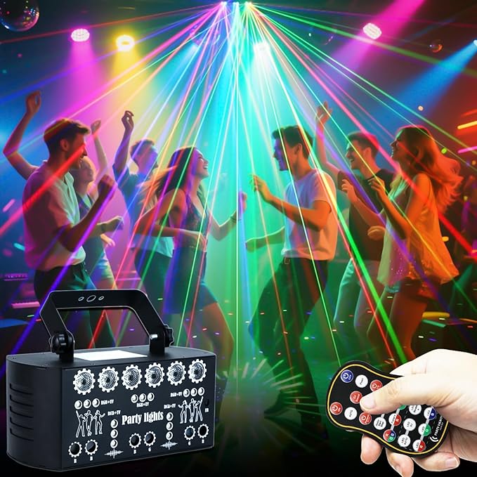Wuzstar 27-Eye Party DJ Light with Remote, LED Strobe Effects, DMX Control & Sound Activity - Disco Stage Lighting for Clubs, Weddings, DJ Shows, Xmas, Halloween