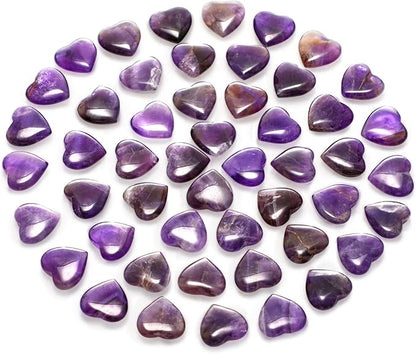 Gerrii 50 Pcs Heart Healing Stone Bulk Quartz Heart Inspirational Stones Gift for Women Love Pocket Polished Natural Energy Balancing Meditation 0.8 Inch(Purple)