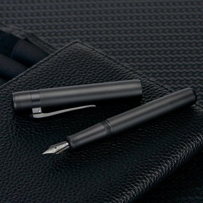 Hongdian M2 Black Forest Mini Fountain Pen, Medium Soft Nib & Sleek Shape Aluminium Short Pocket Travel Pen (Matte Black)