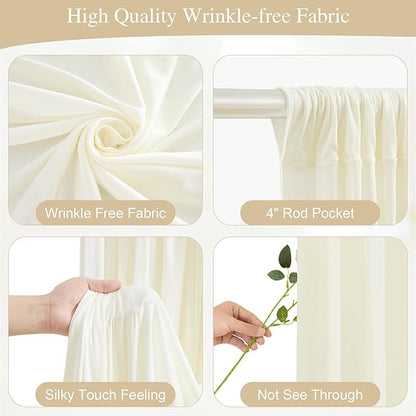 Beige Backdrop Curtains with Lights String for Parties,10x10FT Wrinkle Free Polyester Wedding Photo Backdrop Curtains for Baby Shower Birthday Ceremony Reception Home Party Decorations