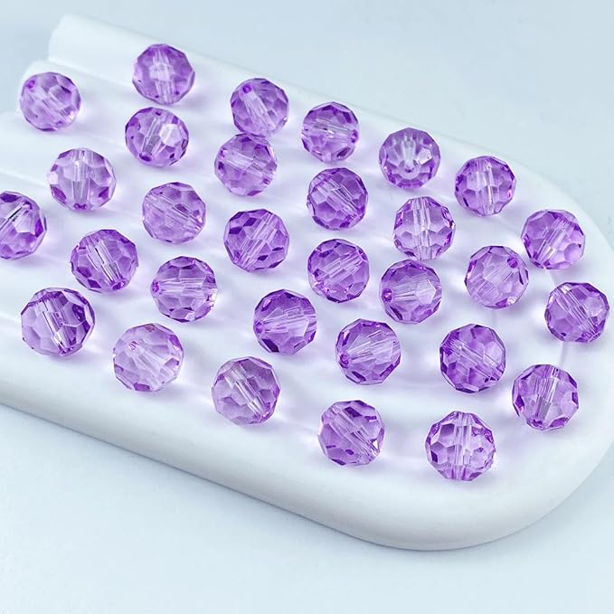 100 PCS 8mm Crystal Glass Beads Round Multiple Faceted Loose Spacer Glass Beads for DIY Handcrafte Bracelet Necklace Earring Jewelry Making(Purple)