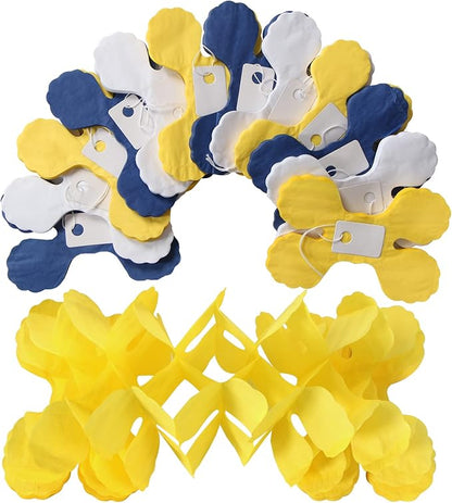 Navy-Blue White-Yellow Party-Decorations Streamers Garland - 12pcs 4-Leaf Clover Paper Streamer,Graduation Wedding Birthday Baby Bridal Shower Banners Decor