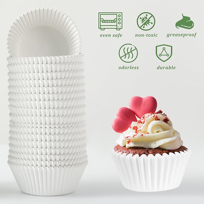 2 inch 1000-Count Mini Cupcake Liners Bright Colorful Muffin Baking Cups, Odorless,Baking Paper Cups for Baking Candy Cooking，Upgraded & Food Grade Grease-Proof Paper(White, 2 Inch)