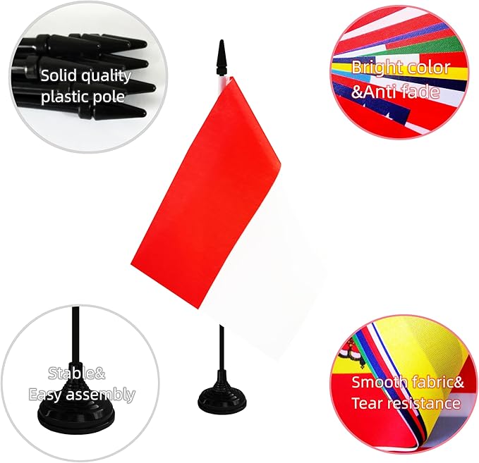 Indonesia Desk Flag, 12 Pack Indonesian Table Office Flag with Black Solid Pole and Stand Base, International Country Flag, Festival Celebration, Classroom Meeting Desktop Decor (Indonesia)