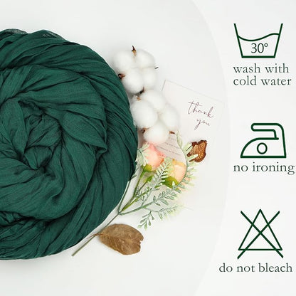 6 Pack Emerald Green Cheesecloth Christmas Table Runner 10ft Boho Gauze Fabric Cheese Cloth Table Runner 35 x 120 Inch Rustic Sheer for Romantic Wedding Decor Baby Shower Party Centerpiece Decoration