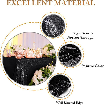ShinyBeauty 2 Pack 72x72 Inch Black Sequin Tablecloths - Elegant Square Glitter Tablecloth Overlay for Halloween, Wedding, and Birthday Decor