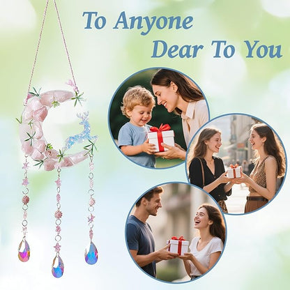 TUOKING Crystal Suncatchers for Window Green Deer Pink Dreamy Crystal Natural Stone Sun Catchers Rainbow Maker Ornament Gift Home Garden Decoration