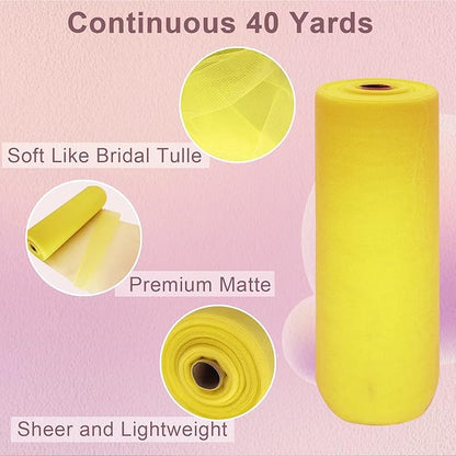 Yellow Tulle Fabric Roll Spool Bolt (54 Inch by 40 Yards) Large Tulle Wedding Party Decoration, Tutu Skirt, Table Runner, Gift Wrapping, Bridal Shower, Soft & Drape (Yellow)