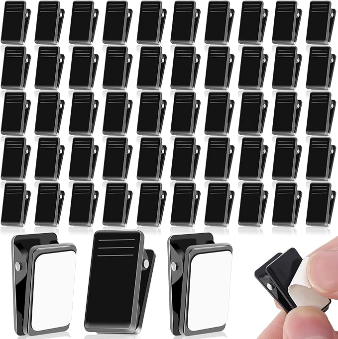 50 Pcs Self Adhesive Clips,Wall Clips for Hanging,Sticky Tapestry Clip Photo Picture Poster Plastic Spring Clip Hanging for Paper Tapestry Hangers Home and Office Christmas Decor(Black)