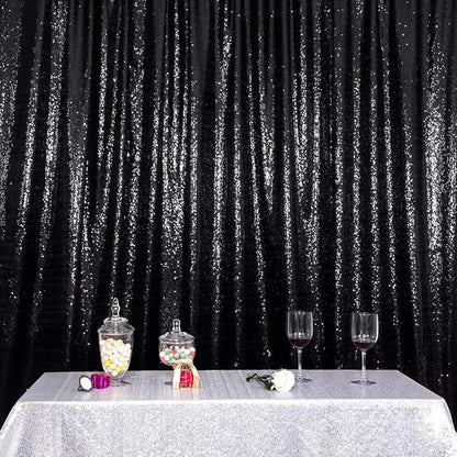 SquarePie Sequin Backdrop Less Transparent Background Sparkly Curtain for Wedding Halloween Party 6FT x 6FT Black