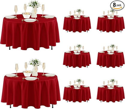 Fitable 8 Pack Round Tablecloths: Stain Resistant Wrinkle Free Circle Table Clothes, Washable Reusable Polyester Table Covers for Wedding Christmas Party Birthday Banquet Reception(Red, 84 Inch)