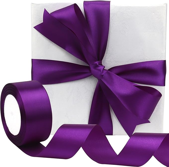 Purple Solid Satin Ribbon 1-1/2 Inch 25 Yards Solid Polyester Fabric Ribbon for Gift Wrapping Wedding Christmas Baby Shower Birthday Party Decoration Handmade Immortal Flower Craft