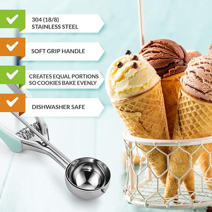 Spring Chef - Mint Small Cookie Scoop for Baking, Multifunctional #60 Melon Baller with Trigger Release for Watermelon, Ice Cream, Protein Ball, Stainless Steel Scooper, 1 Tbsp Cookie Dough Scoop