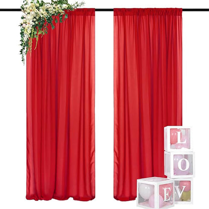 DUOBAO Red Chiffon Backdrop Curtain 5FTx8FT Polyester Curtains for Wedding Ceremony 96" Long Sheer Drapes 2 Pcs Girls' Bedroom Party Stage Decoration (58" W x 96" L)