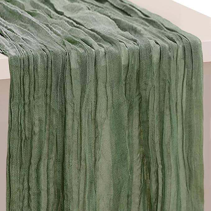 1 Pack Sage Green Cheesecloth Table Runner 35x120 Inch 10Ft Rustic Gauze Cheese Cloth Thanksgiving Table Runner Sheer Cheesecloth Table Runners for Wedding Party Bridal Shower Decoration