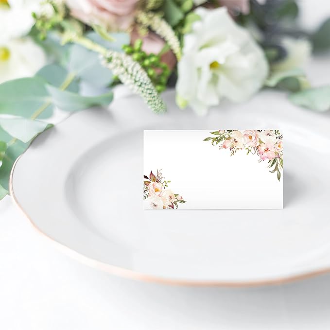 Hadley Designs 25 Pink Peony Floral Tent Table Place Card For Wedding Thanksgiving Christmas Catering Buffet Food Sign Paper Name Escort Card Folded Number Seat Assignment Setting Label Banquet Party