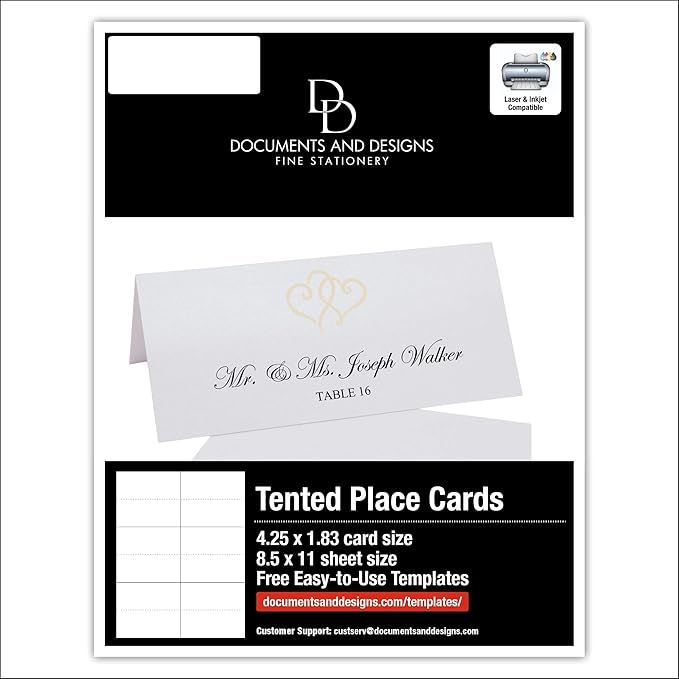 Linked Hearts Printable Place Cards, Ivory (Choose Color), Set of 60 (10 Sheets), Laser & Inkjet Printers - Wedding, Party, Dinner, and Special Events - Made in the USA