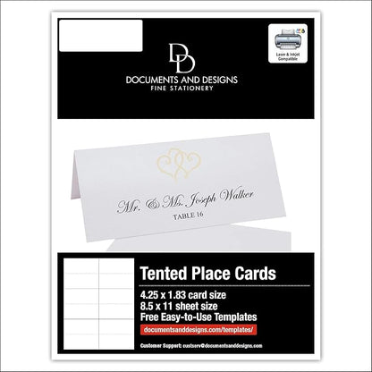 Linked Hearts Printable Place Cards, Ivory (Choose Color), Set of 60 (10 Sheets), Laser & Inkjet Printers - Wedding, Party, Dinner, and Special Events - Made in the USA