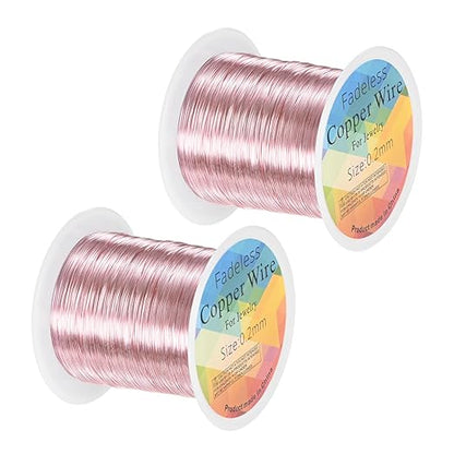 2-Rolls 0.2mm Jewelry Wire, 32 Gauge 328FT Craft Wire Copper Beading Wire for Jewelry Making/Planting/Weaving/DIY Crafting, Soft Metal Wires [100M, Rose Golden]