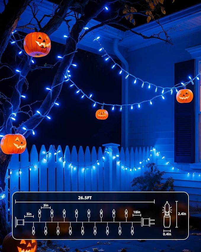 Brightown Blue Christmas Mini String Lights, 100-Count 26.5ft Incandescent Bulb Halloween Fairy Lights for Indoor Holiday Decor, Christmas Tree Garland Wedding Party Multi-Use Decoration, White Wire