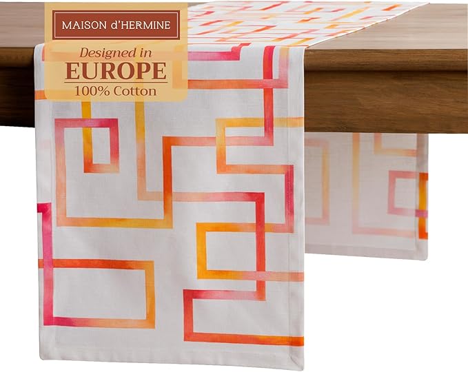 Maison d' Hermine Table Runner 100% Cotton Single Layer Table Runners 108 inches Long Decorative for Home Kitchen Dining Party Wedding Bridal Shower Spring Summer (Summer Maze, 14.50" x 108")