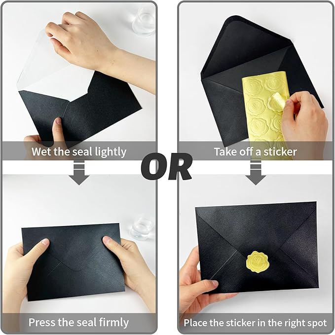 50 PCS Pearl Black A7 Envelopes with Stickers, Shimmering 5x7 Envelopes for Invitations, Great for Wedding Invitation Cards, Birthday RSVP, Graduation, Baby Shower 5.25 x 7.25 inches