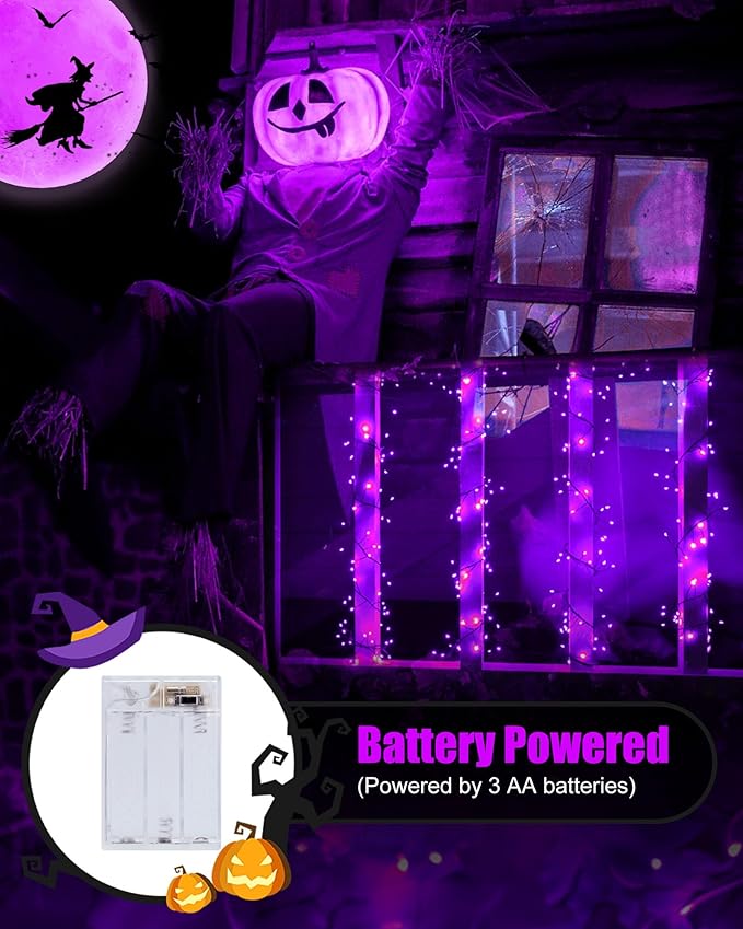 Fairy Lights Battery Operated, Twinkle String Lights Waterproof Silver Wire 5 Feet 60 Led Firecracker Starry Lights for DIY Wreath Home Party Bedroom Mason Jar Indoor Halloween Decoration, Purple