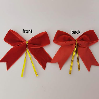 30pcs 3-1/2" Christmas Red Velvet Twist Tie Bows for Christmas Gift Wrapping with Fish Tails (Red Velvet Bow)