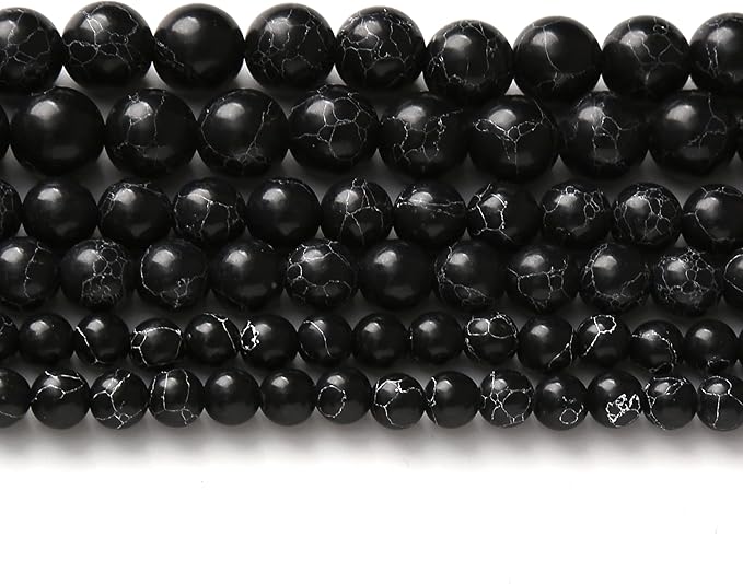 Black Turquoise Stone Beads Gemstone Round Crystal Energy Jade Beads Stone Beads for Jewelry Making DIY Bracelet Necklace Jewelry Making 1 Strand 15.5inch 31PCS 12MM
