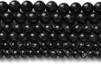 Black Turquoise Stone Beads Gemstone Round Crystal Energy Jade Beads Stone Beads for Jewelry Making DIY Bracelet Necklace Jewelry Making 1 Strand 15.5inch 31PCS 12MM