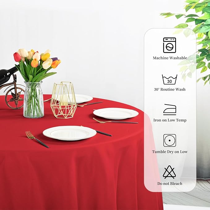 10 Pack Round Tablecloths - 120 Inch Red Polyester Cover for Round Tables, Stain and Wrinkle Resistant Washable Fabric Cloth for Wedding Banquet Parties