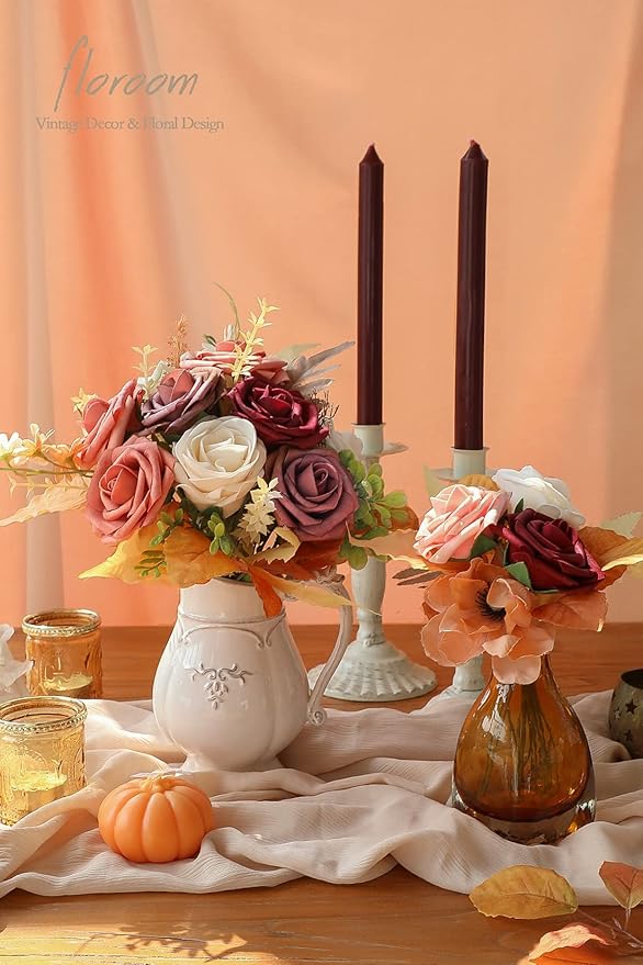 Floroom Artificial Flowers 25pcs Real Looking Burgundy Ombre Colors Foam Fake Roses with Stems for DIY Red Wedding Bouquets Bridal Shower Centerpieces Floral Arrangements Party Tables Home Decorations
