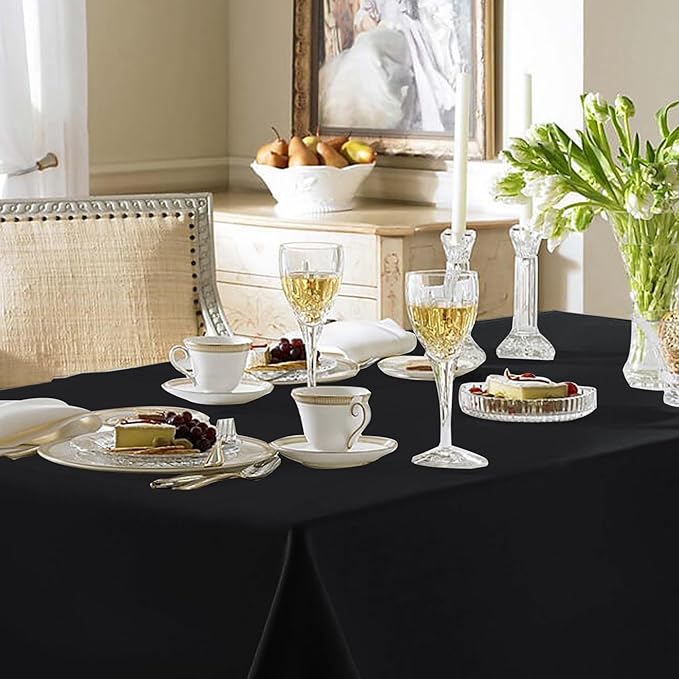 Fitable Black Tableclothes for Rectangle Tables, 6 Pack - 90 x 132 Inch - Reusable and Elegant Tablecloths, Polyester Fabric Table Covers for Wedding, Party, Banquet, Formal Events
